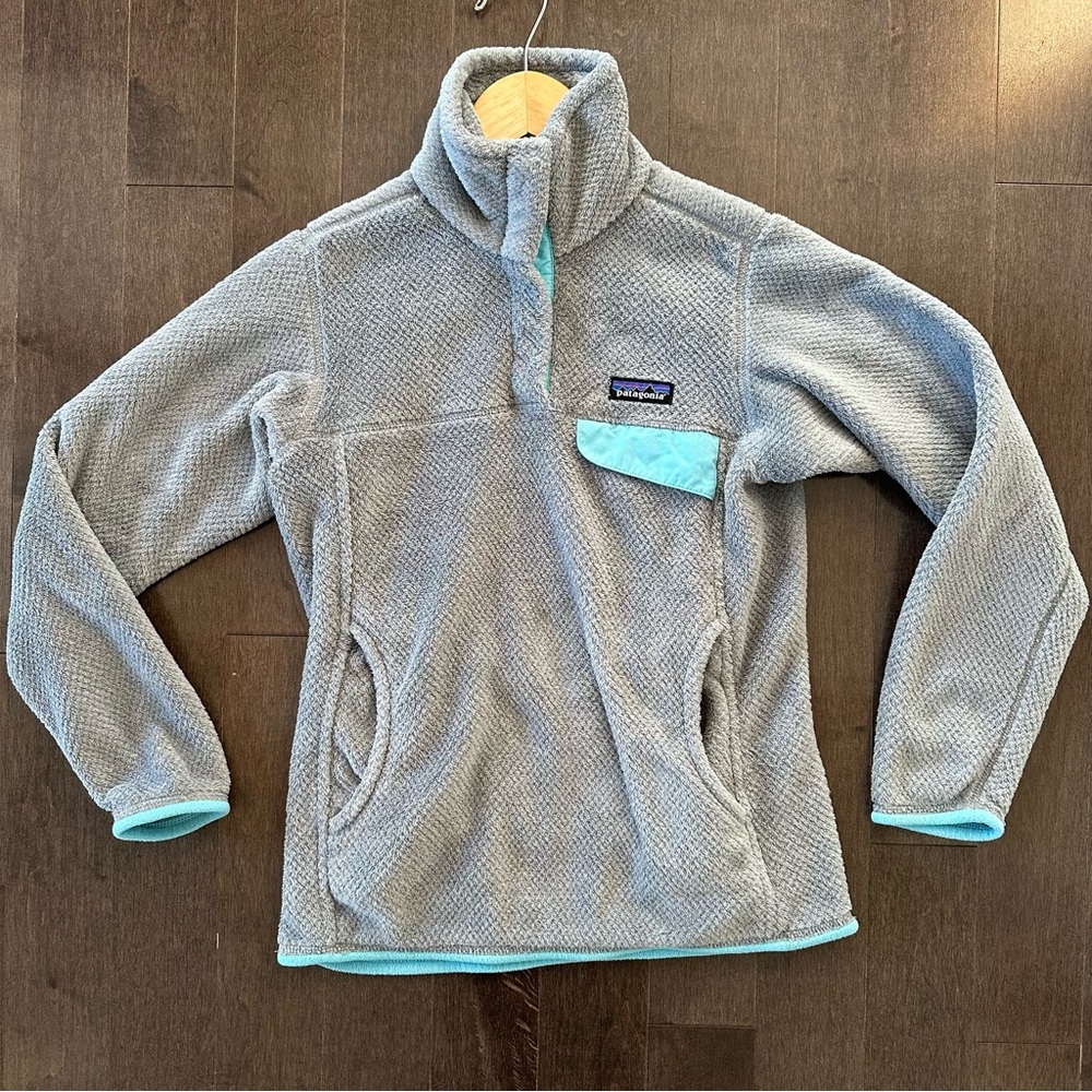 Patagonia Women's Re-Tool Snap-T Pullover Gray Teal Fleece Comfort XS‎